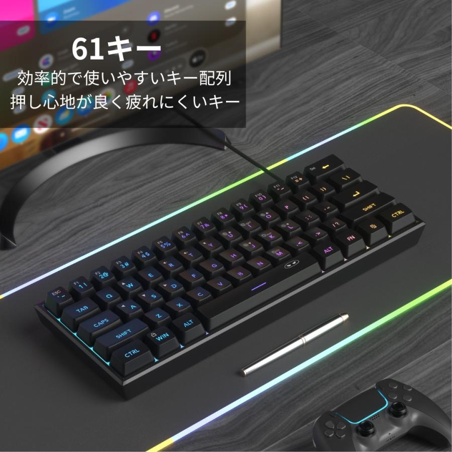 MageGee Mini 60%ゲーミングキーボード RGBバックライト 61キー TS91