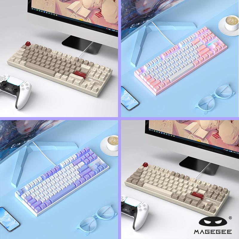 MageGee ポータブル 80% メカニカル ゲーミング キーボード 1 赤軸 青