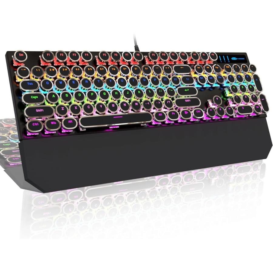 MageGee タイプライター メカニカルゲーミングキーボード青軸 ラウンド