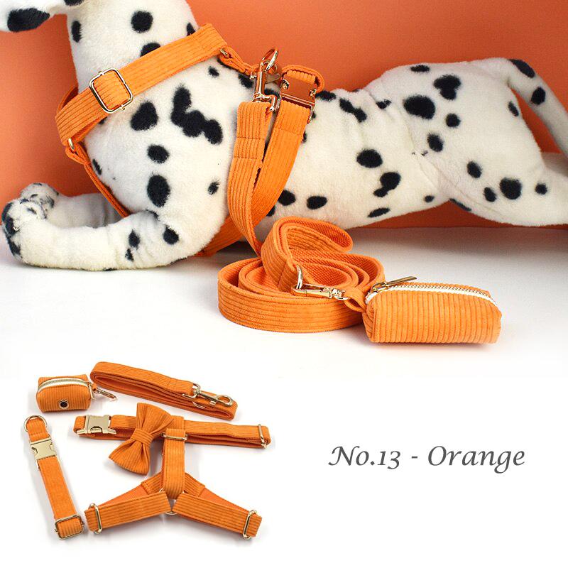 犬 首輪 ハーネス 名入れ リード コーデュロイ 5点セット／XS〜XL