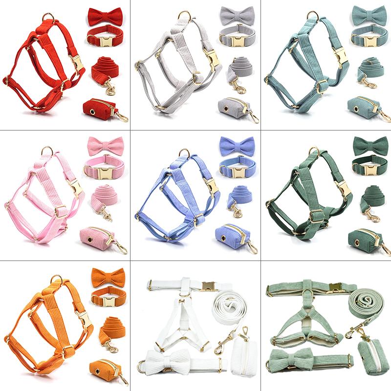 犬 首輪 ハーネス 名入れ リード コーデュロイ 5点セット／XS〜XL