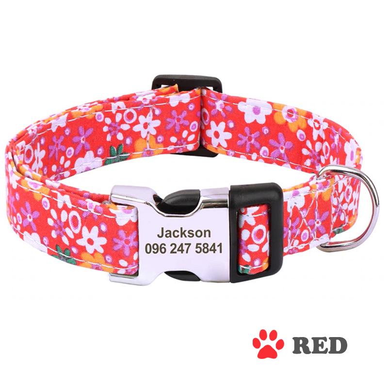 犬 名入り 首輪 花柄プリント おしゃれ かわいい S M L 送料無料 軽い