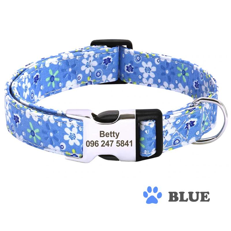 犬 名入り 首輪 花柄プリント おしゃれ かわいい S M L 送料無料 軽い