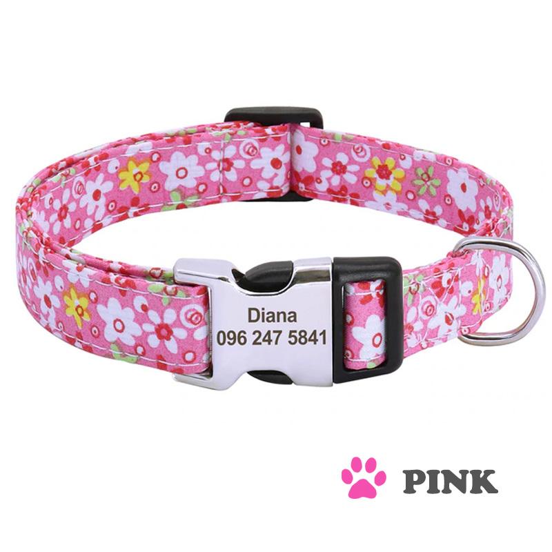 犬 名入り 首輪 花柄プリント おしゃれ かわいい S M L 送料無料 軽い