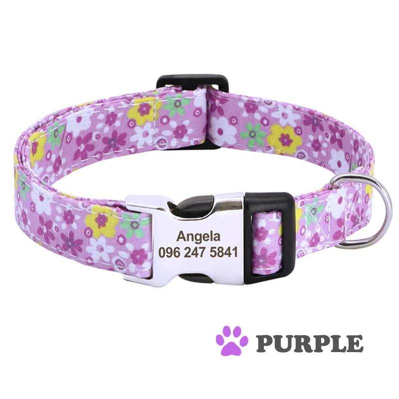 犬 名入り 首輪 花柄プリント おしゃれ かわいい S M L 送料無料 軽い