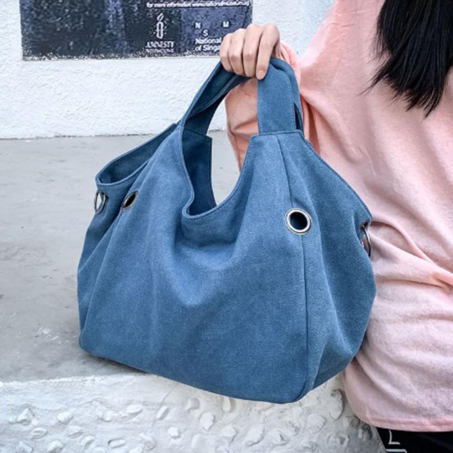 グラニーバッグ ブルー トートバッグ レディース バルーン ファスナー 布 ショルダー キャンパス 通勤 通学 おしゃれ B Blue グレイスshop 通販 Yahoo ショッピング
