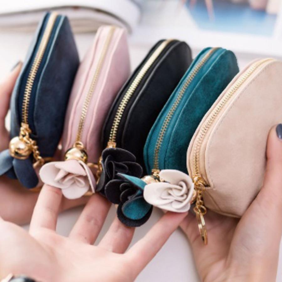 ミニポーチ 花チャーム ストラップ ／ピンク／レディース コスメポーチ