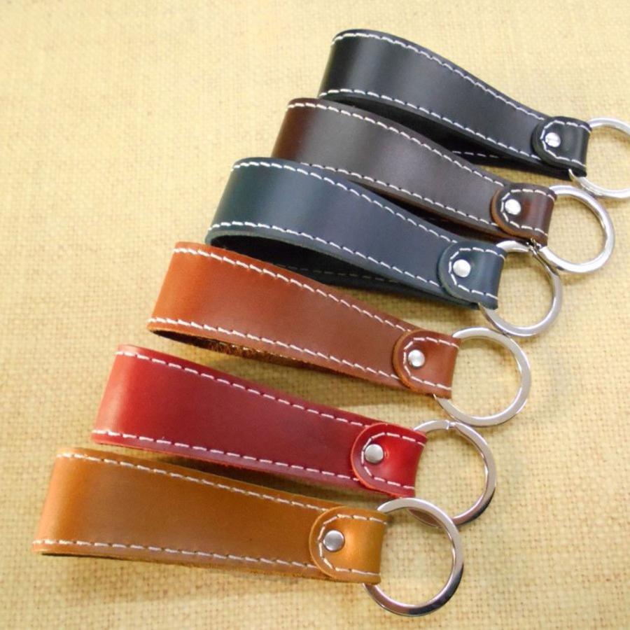 本革 キーホルダー ステッチ ベルトループ ／ネイビー／キーリング