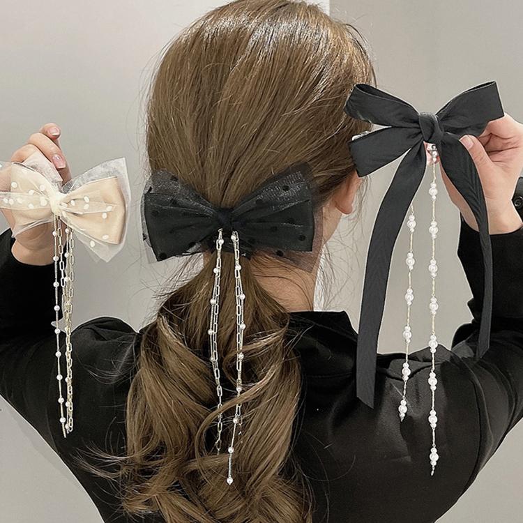 バレッタ アクセサリー ジュエリー アクセ ヘアアクセサリー ヘアアクセ ヘアアレンジ バレッタ リボン パール チェーン ドット ブラック Acx46 Acx46 ライバルはデパートgracefulsmile 通販 Yahoo ショッピング