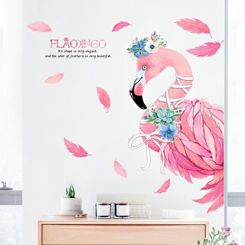 インテリア 雑貨 ウォールステッカー ルームデコ 壁紙デコ 壁紙シール 大きめ フラミンゴ イラスト風 華やか ピンク ブルー おしゃれ Ago34 超特価sale開催