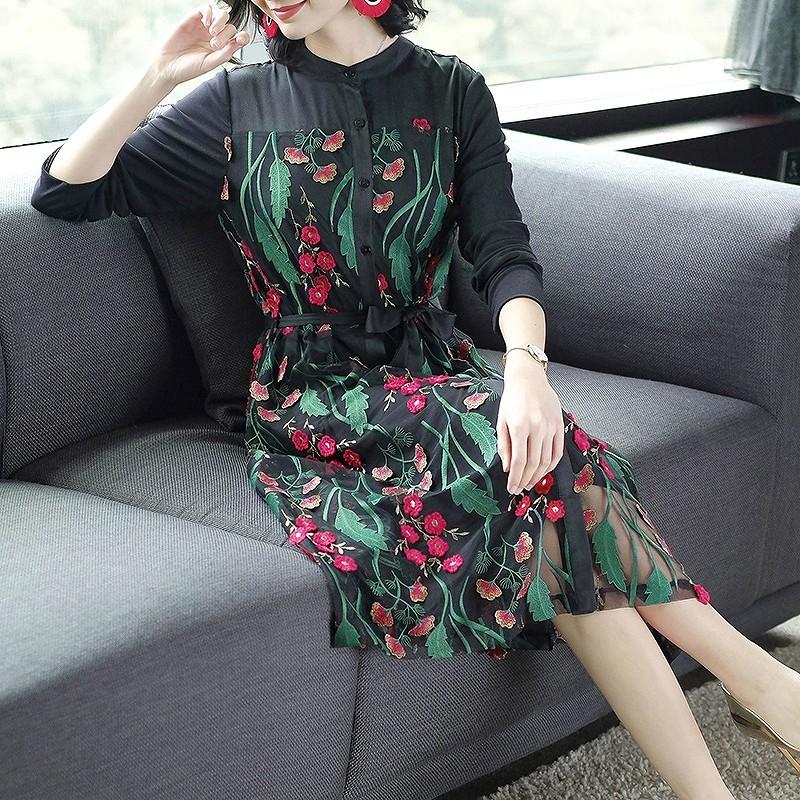 保存版 ワンピース 花柄 刺繍 柄ワンピース 春 花 華やか フェミニン ブラック 黒 細見え 大人 母親 レディース 代30代40代50代 エレガント 可愛い デート Chg24 超目玉 期間限定 Www Mysmileteethwhitening Com