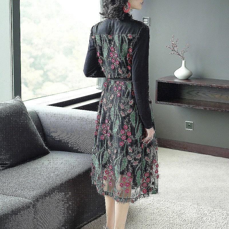 保存版 ワンピース 花柄 刺繍 柄ワンピース 春 花 華やか フェミニン ブラック 黒 細見え 大人 母親 レディース 代30代40代50代 エレガント 可愛い デート Chg24 超目玉 期間限定 Www Mysmileteethwhitening Com