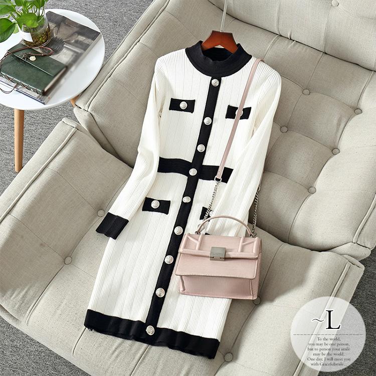 Seal限定商品 ニットワンピース 秋 冬 ワンピース レディース 大きいサイズ ニット 長袖 ハイネック シルバーボタン モード 定番 ブラック ホワイトお洒落 リモート Cii01 お歳暮 Www Ratnapura Mc Gov Lk