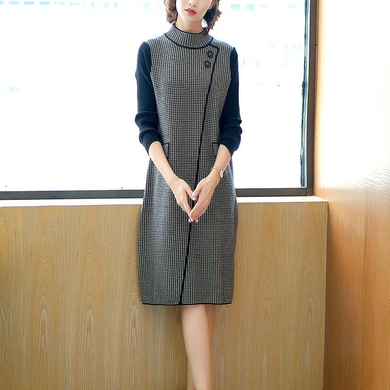 期間限定 30 Off ニットワンピース 秋 冬 ワンピース レディース 大きいサイズ 膝丈 長袖 暖かい ハイネック ボタン チェック柄 ブラックオシャレ きれいめ シンプル Cim31 Cim31 ライバルはデパートgracefulsmile 通販 Yahoo ショッピング 人気ブランドを