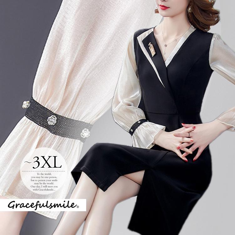 割引クーポン対象品 ワンピース 膝丈ワンピ 長袖 Vネック モノトーン バイカラー スリット セクシー 上品 フェミニン ブラック清楚 お洒落 おしゃれ ドライブ 母親 Cio18 Cio18 ライバルはデパートgracefulsmile 通販 Yahoo ショッピング 激安 即納 Www