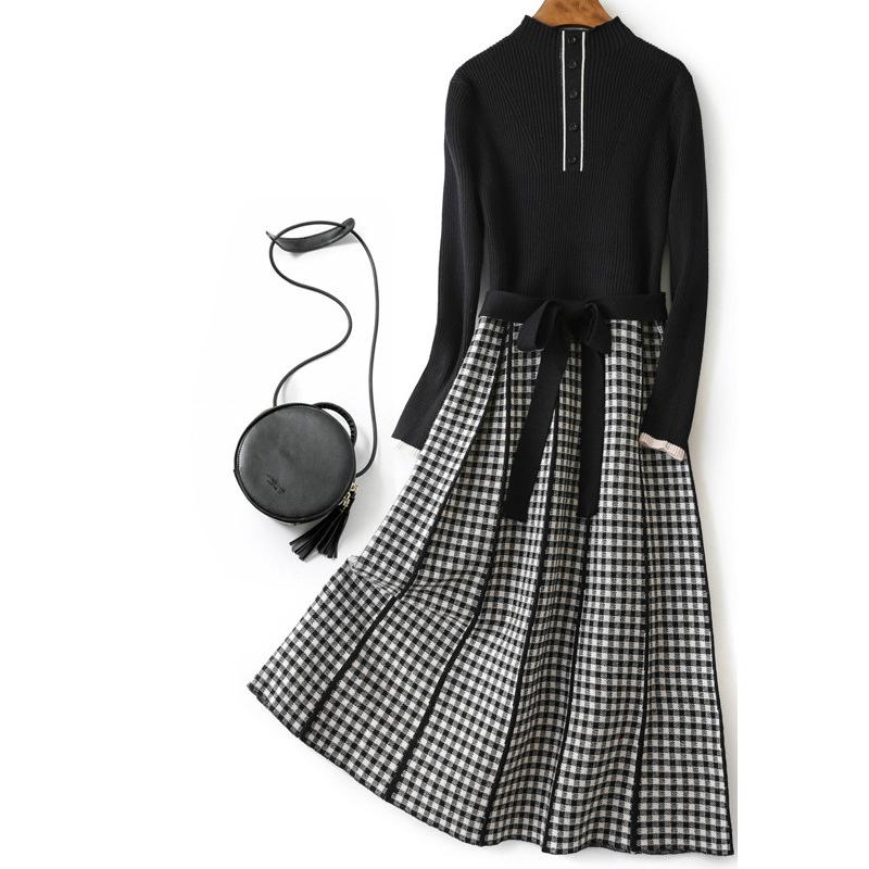 ニットワンピース 秋 冬 ワンピース レディース 大きいサイズ ロングワンピ チェック柄 ツートン リボン 長袖 ガーリー ブラック レッド ベージュ Cix06 Cix06 ライバルはデパートgracefulsmile 通販 Yahoo ショッピング