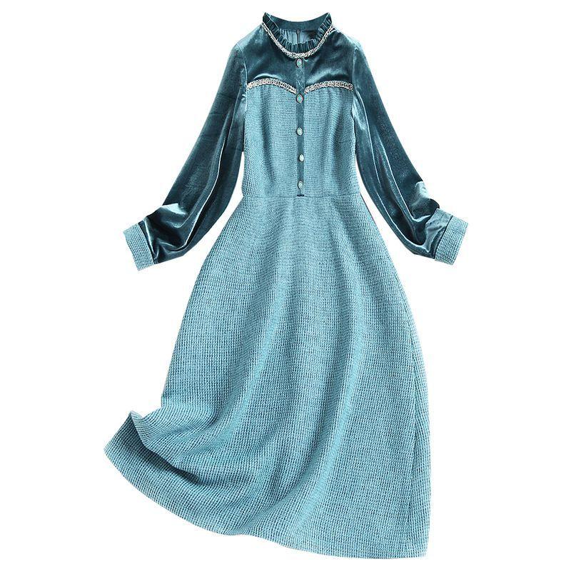 激安特価 ワンピース 長袖 冬 Aライン ソリッドカラー ロング丈ワンピ フェミニン ポリエステル ロングスカート 可愛い 首元フリル きれいめ 甘め 細見え Cka04 送料込 Diocesekabgayi Org