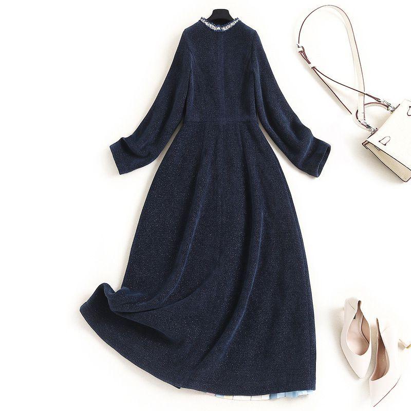 ワンピース 長袖 ロングワンピース レディース 冬 Aライン ラウンドネック ポリエステル ネイビー ストライプ 個性的 細見え きれいめ エレガント Cka07 Cka07 ライバルはデパートgracefulsmile 通販 Yahoo ショッピング