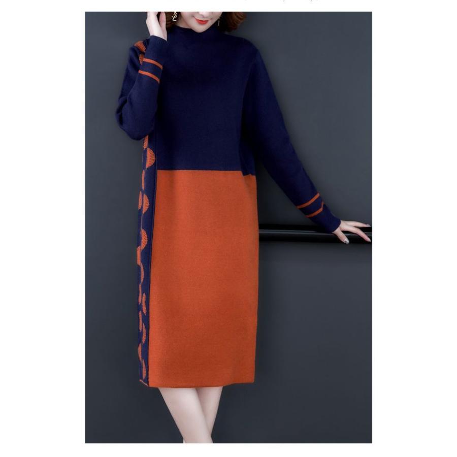 ワンピース ニットワンピース ウール 膝丈ワンピース オレンジ ネイビー 上品 ハーフハイカラー かわいい 女子旅 派手 華美 きれいめ Cke41 Cke41 ライバルはデパートgracefulsmile 通販 Yahoo ショッピング