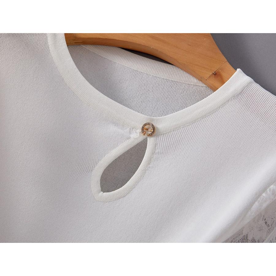 早割クーポン ブラウス 袖レース 透け感 デザインボタン フリル袖 フェミニン 清楚 ガーリー 定番 上品 お出かけファッション ドライブ 可愛い Cko55 人気ブランド Newmatic Ae