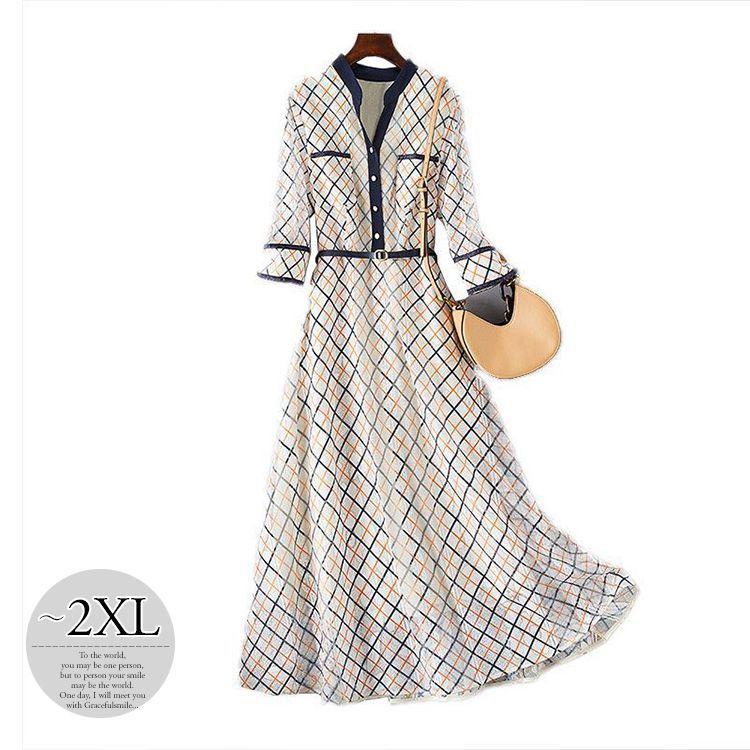 新作 ワンピース チェック柄 透け感 Aライン ロング丈 ベルト ボタン かわいい デート 大人カジュアル ストリート 可愛い リゾート 上品 清楚 Cko63 大幅値下 メール便ok 日本製 Iswitcher Com