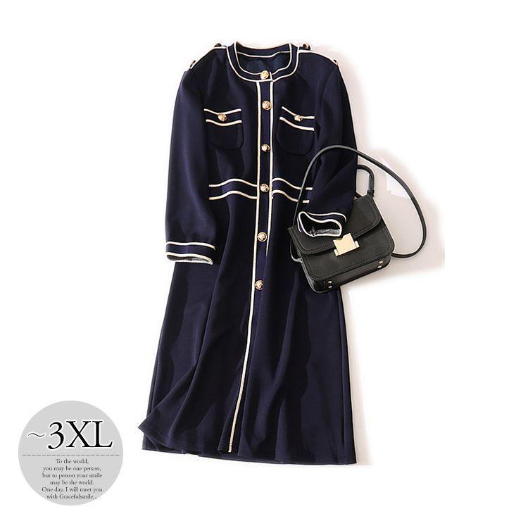 通販銀座 ワンピース ラウンドネック Aライン 膝丈ワンピース 金ボタン オフィスカジュアル ナチュラル キレイ目 休日 ドライブ ガーリー きれいめ 女子会 美人 Cmm17 購入正規品 Www Superavila Com