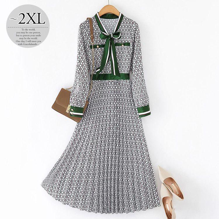 ワンピース プリント柄 長袖 総柄 Vネック とろみ ボウタイリボン Aライン ウエストマーク ロングワンピース 袖ボタン ポケット お出かけファッション Cmm80 Cmm80 ライバルはデパートgracefulsmile 通販 Yahoo ショッピング