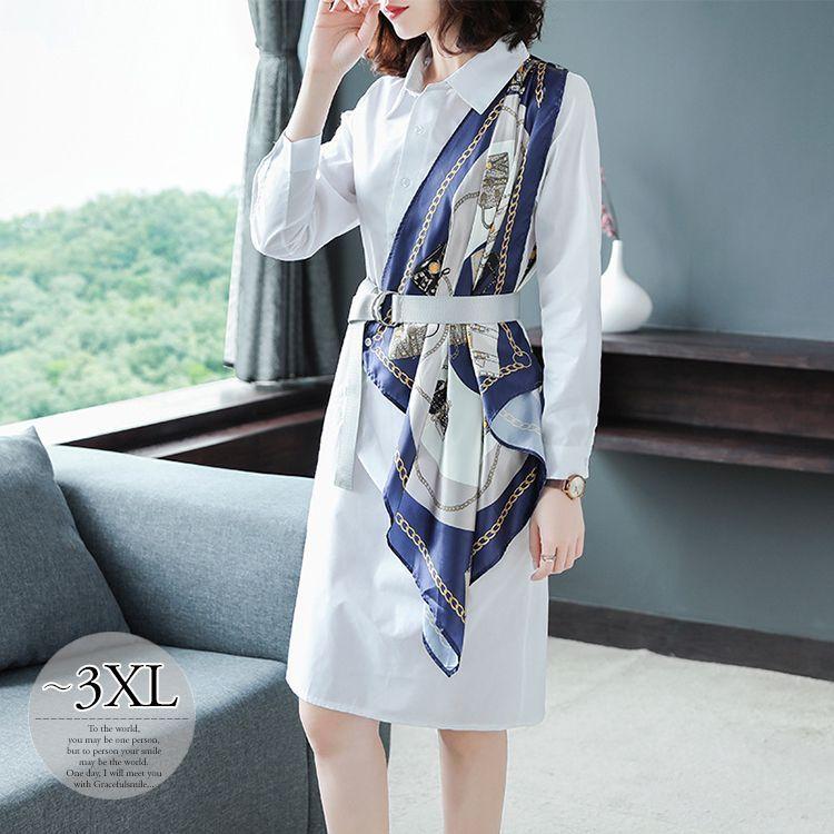 大好き 襟付き スカーフ柄 ワンピース アシンメトリーなオシャレ感 Size交換送料一部当店負担 長袖 ドライブ Cmt01 ガーリー オフィスカジュアル 膝丈ワンピース フロントボタン ウエストマーク アシンメトリー ワンピース チュニック Sergiopizarro Com Co