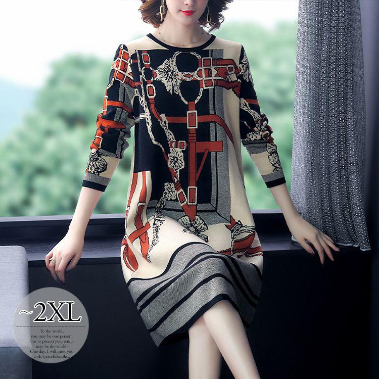 全品pアップ中 ワンピース スカーフ柄 ラウンドネック 長袖 モダン 暖かい リモート シック ラフ清楚 ママ あったか ストリート 休日スタイル Cmw30 Cmw30 ライバルはデパートgracefulsmile 通販 Yahoo ショッピング