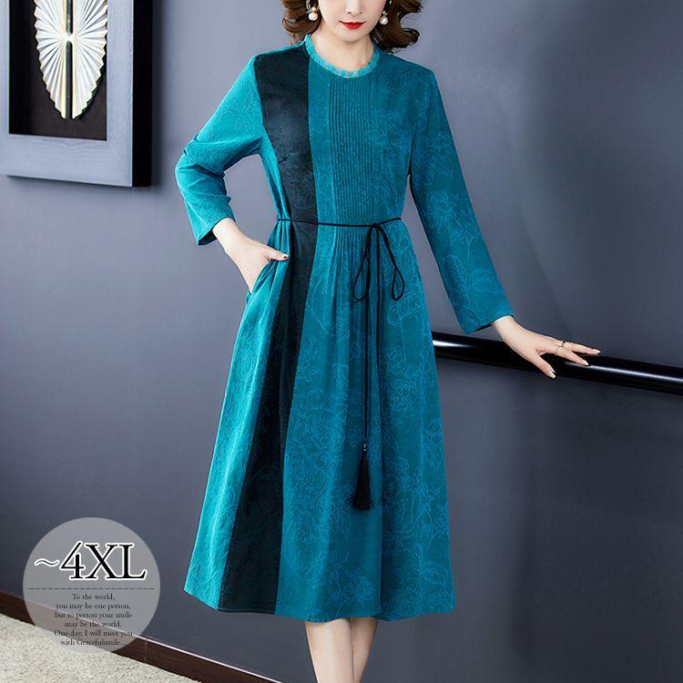 輸入品日本向け パーティー 結婚式 ワンピース 服装 ワンピース ラウンドネック 結婚式 8分袖 ウエスト紐 首元フリル Aライン ウエスト紐 ロング ワンピース フラワー 刺繍 ヨーロピアン 女子旅 Coa86 Coa86 ライバルはデパートgracefulsmile ネット卸売