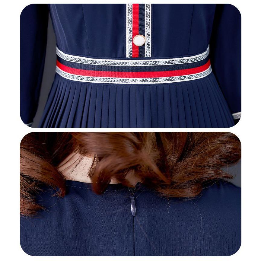 人気が高い ベーシックな大人フェミニン Size交換送料一部当店負担 ワンピース ラウンドネック 7分袖 アコーディオンプリーツ ウエスト切替 ファスナー 膝丈ワンピース デザインボタン オフィスカジュアル 食事会 Cob32 ワンピース チュニック