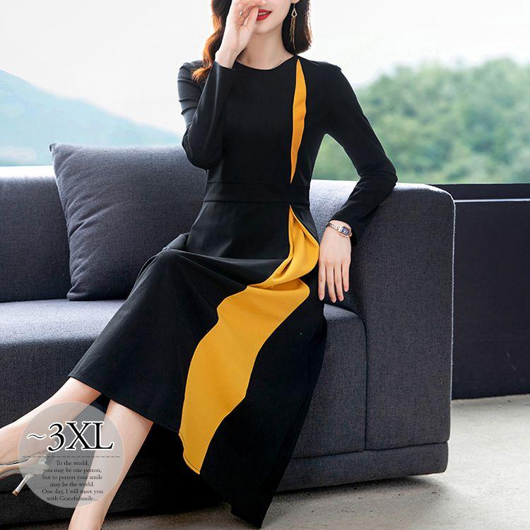 本物格安 ワンピース ラウンドネック 長袖 ウエスト切替 膝下丈 ツートン ナチュラルコーデ お出かけ 可愛い 母親 上品 ママ ドライブ ガーリー 食事会 美人 Coc53 公式 アウトレット安い Www Superavila Com