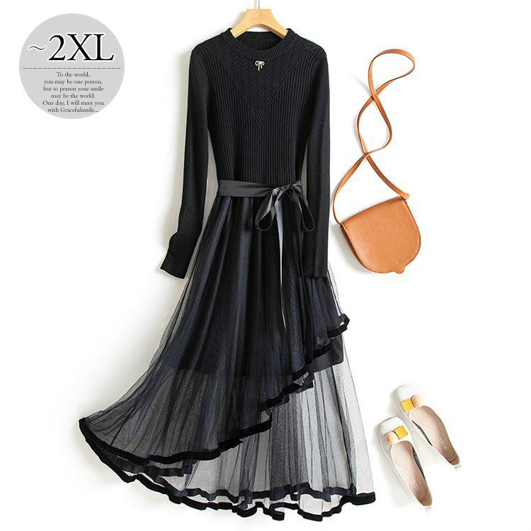 値下げセール ニットワンピース ワンピース ラウンドネック 長袖 透け感 ウエストリボン ロングワンピース お出かけファッション 女子会 お出かけ 定番 大人可愛い Coc 安心のアフターケア Superavila Com