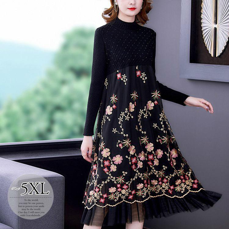 一番の贈り物 Max Co 刺繍柄 48 ワンピース L ひざ丈ワンピース