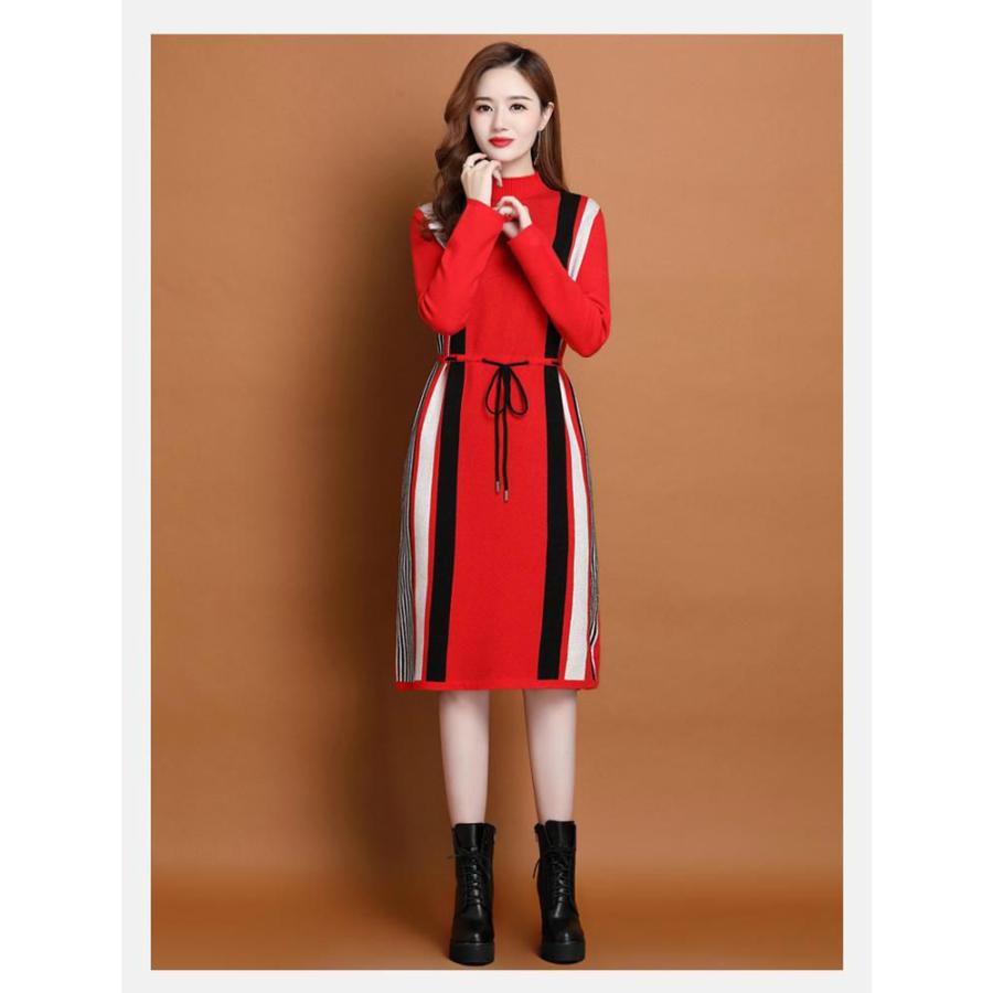 送料無料 輸入品 ニットワンピース ストライプ柄 長袖 ウエスト紐 ナチュラルコーデ フェミニン 大人可愛い ママ クール 上品 可愛い 女子会 女子旅 Cog75 数量限定 Www Superavila Com