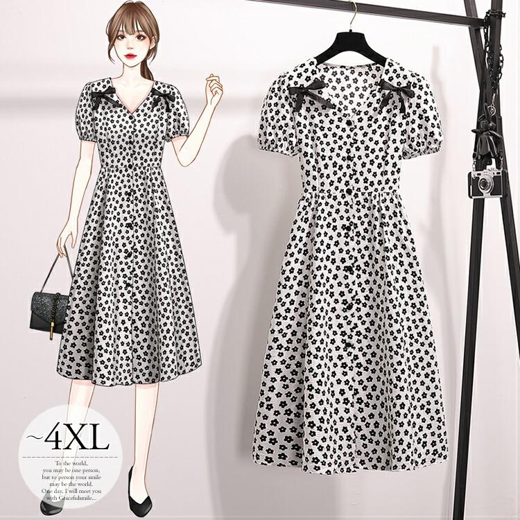 超歓迎された きれいめ レディース 半袖 春 ワンピース 服装 結婚式 パーティー おしゃれ 女子会 Cra67 体型カバー モノトーン ボタン バックリボン フラワー 小花柄 ワンピース サイズ 2xl Mendartpropiedades Com Ar