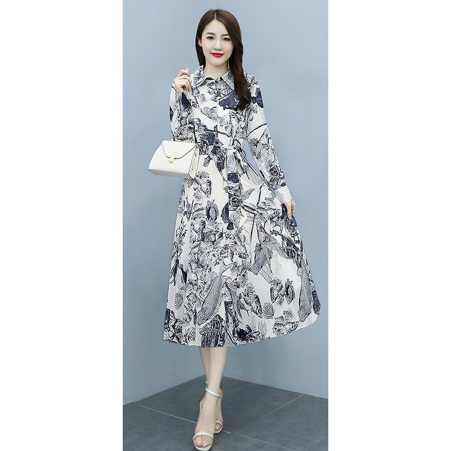 メール便送料無料対応可 きれいめ レディース 長袖 春 ワンピース 服装 結婚式 パーティー おしゃれ モダン Crc33 ウエストマーク 総柄 フェイス 顔柄 プリーツ 襟付き ワンピース サイズ M Pathwaysfl Org