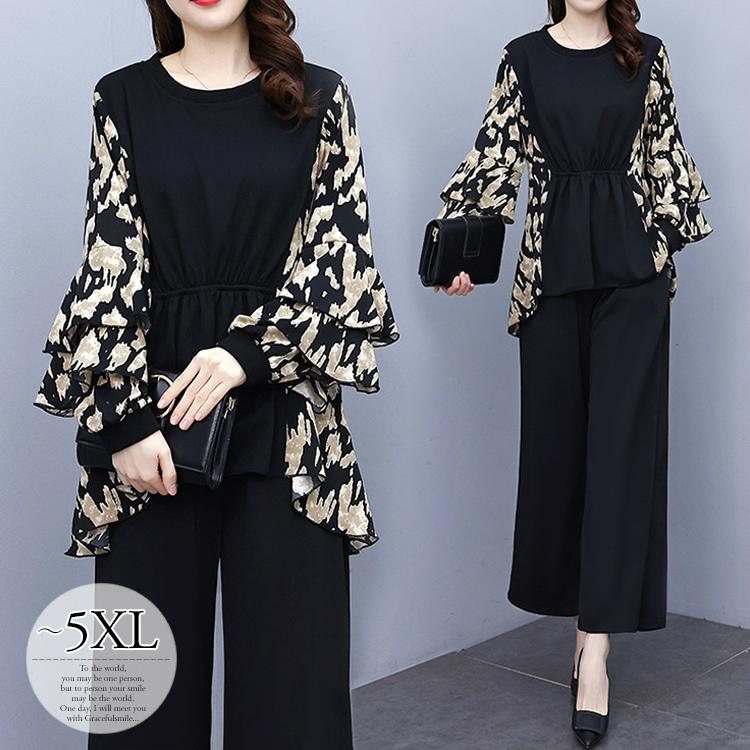 人気オーダー パンツドレス アンサンブル セットアップ レディース 大きいサイズ きれいめ 長袖 丸首 ウエストマーク 大人女子 カジュアル 上品 清楚 お出かけ Crf61 売上超高品質 Ssl Daikyogo Or Jp