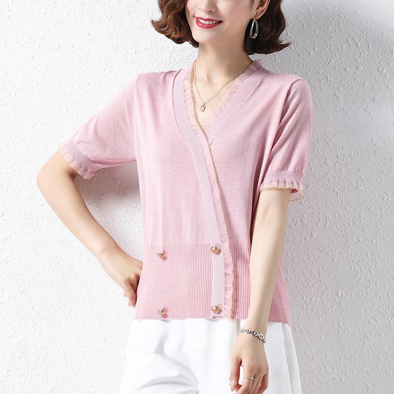 最も優遇 Vネック フリル おしゃれ レディース 春 半袖 トップス チュニック 春ニット Tシャツ カシュクール ママ Crg29 ピンク ブラック クラシカル キュート 半袖 サイズ Xl Enerji Lifemotion Pl