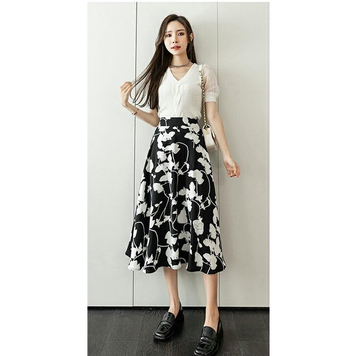 Villedazurビルダジュール＊花柄フレアスカート＊ミモレ丈 ロング