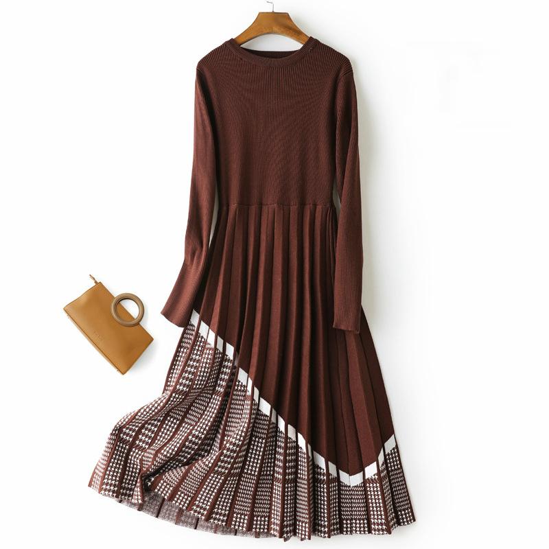 ワンピース ニットワンピ ロング丈 プリーツスカート リブ編み チェック柄 美人コーデ カジュアルエレガンス ブラック ホワイト ブラウン リラックス Eht66 Eht66 ライバルはデパートgracefulsmile 通販 Yahoo ショッピング