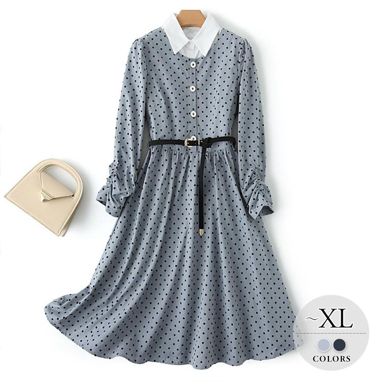 ワンピース 長袖 膝丈 ドット柄 襟付き ガーリー レトロスタイル フェミニン デート ブルー ネイビー ブラック ママ ミセス 休日 イベント 美人 母親 Ehw64 Ehw64 ライバルはデパートgracefulsmile 通販 Yahoo ショッピング