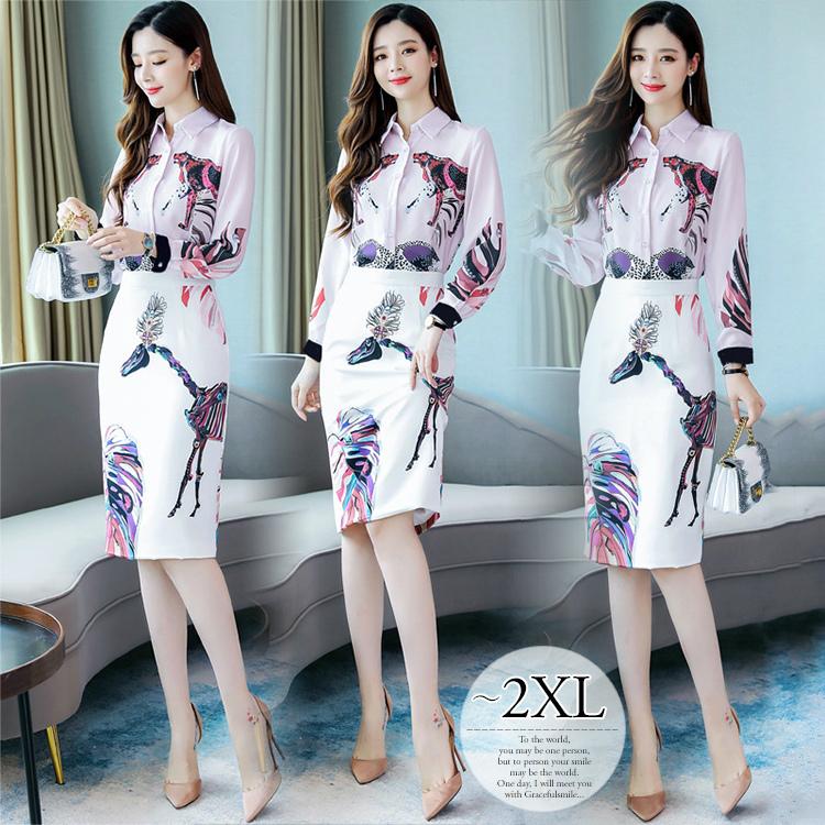 ドレス タイトドレス ワンピース タイト 総柄 アニマル柄 動物 シャツ 襟付きシャツ 華やか 個性的 ホワイト ピンク エレガント Ehz Ehz ライバルはデパートgracefulsmile 通販 Yahoo ショッピング