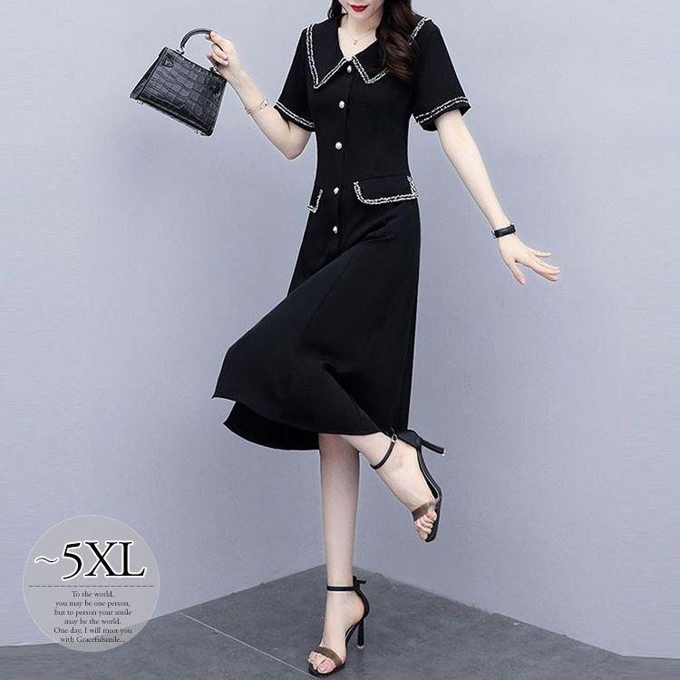 72時間限定タイムセール ワンピース 大きめ襟 ブラック パールボタン ポッケ クラシカル 大きいサイズ ミセス 休日 体型カバー お出かけファッション ドライブ Eio06 クリアランスバーゲン Www Skylanceronline Com