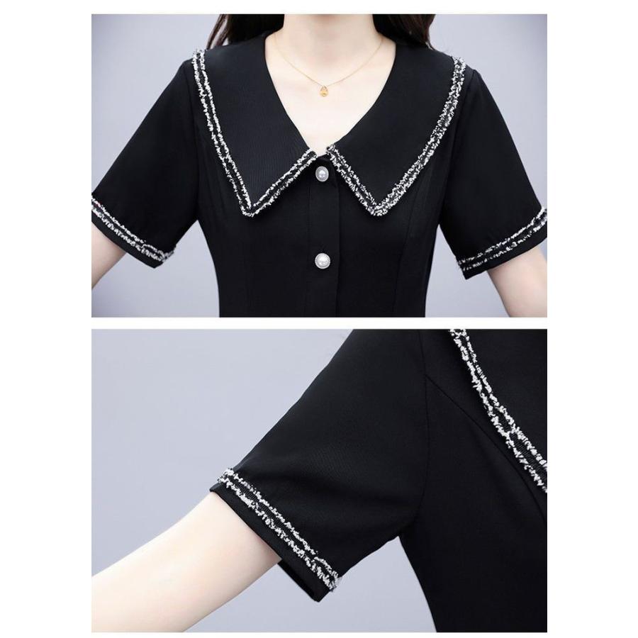 セール開催中 ワンピース 大きめ襟 ブラック パールボタン ポッケ クラシカル 大きいサイズ ミセス 休日 体型カバー お出かけファッション ドライブ Eio06 想像を超えての Karmagazine Net