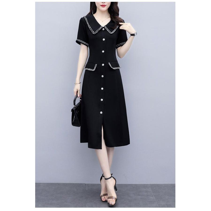 セール開催中 ワンピース 大きめ襟 ブラック パールボタン ポッケ クラシカル 大きいサイズ ミセス 休日 体型カバー お出かけファッション ドライブ Eio06 想像を超えての Karmagazine Net