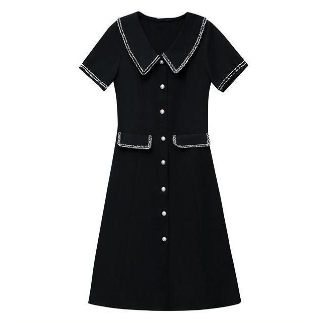 セール開催中 ワンピース 大きめ襟 ブラック パールボタン ポッケ クラシカル 大きいサイズ ミセス 休日 体型カバー お出かけファッション ドライブ Eio06 想像を超えての Karmagazine Net