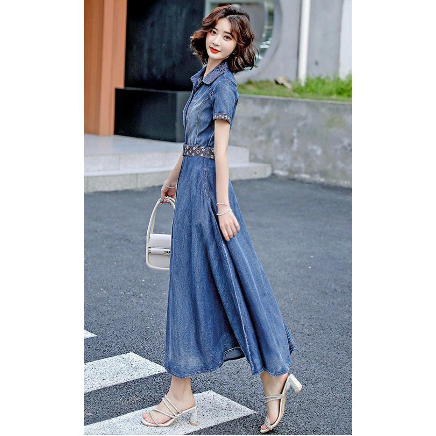 60 Off ワンピース 襟付き 半袖 デニム生地 ウエストマーク ロングワンピ アンティーク風 ナチュラル 定番 休日スタイル デート リゾート お出かけ Ekb11 格安 Krgproperty Com