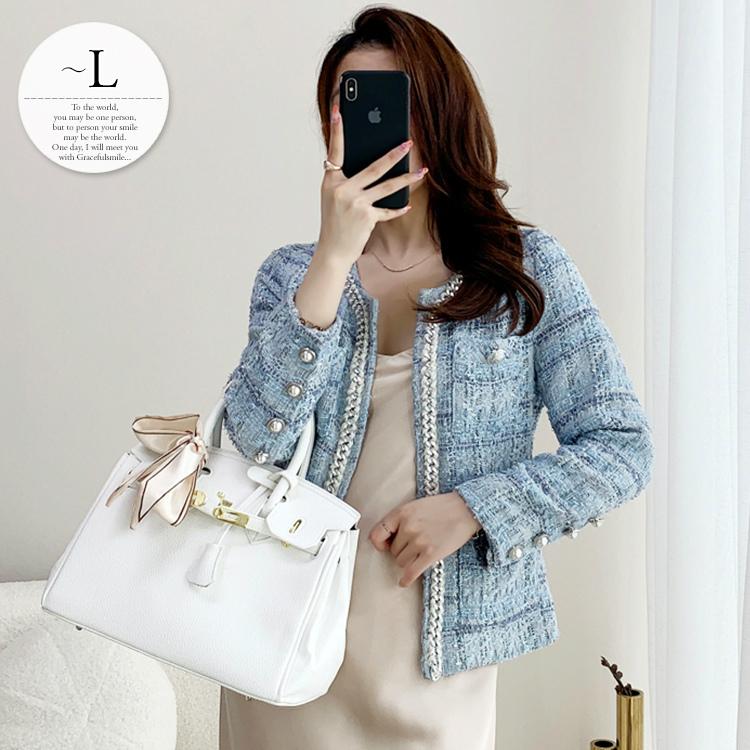 素晴らしい ツイード調 ポケット ボタン ノーカラー レディース ジャケット スーツジャケット オフィス 母親 Emg35 お出かけファッション 魅力的 お出かけ デート シンプル ベーシック イベント お洒落 ママ ミセス イベント清楚 美人 可愛い 休日 ナチュラル モダン