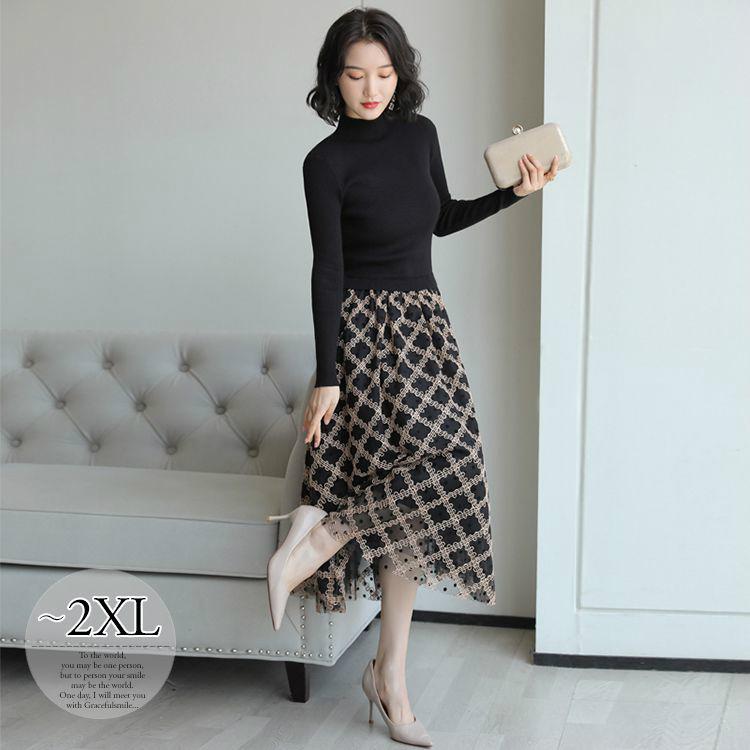 大流行中 ニットワンピース 長袖 透け感 ドッキング 刺繍 高級 ふんわり 休日スタイル ママスタイル リゾート キレイ目 大人可愛い クール 美人 女子旅 Emm08 最高の Istx Edu Ec